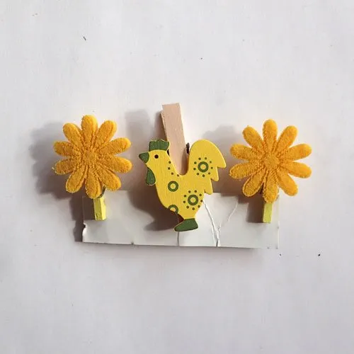 Pinces à linge pâques coq et fleurs jaunes