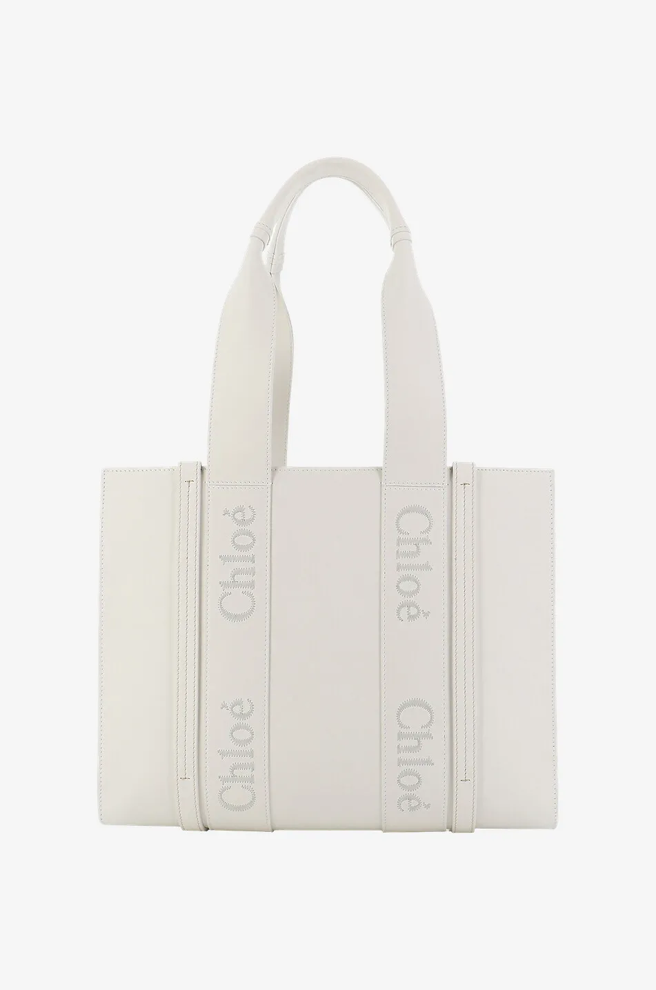 Sac cabas en cuir lisse brodé Woody Medium