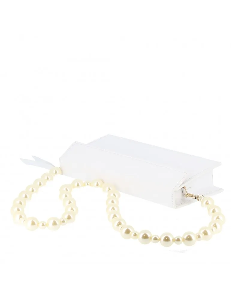 sac à main baguette anse perles cuir blanc